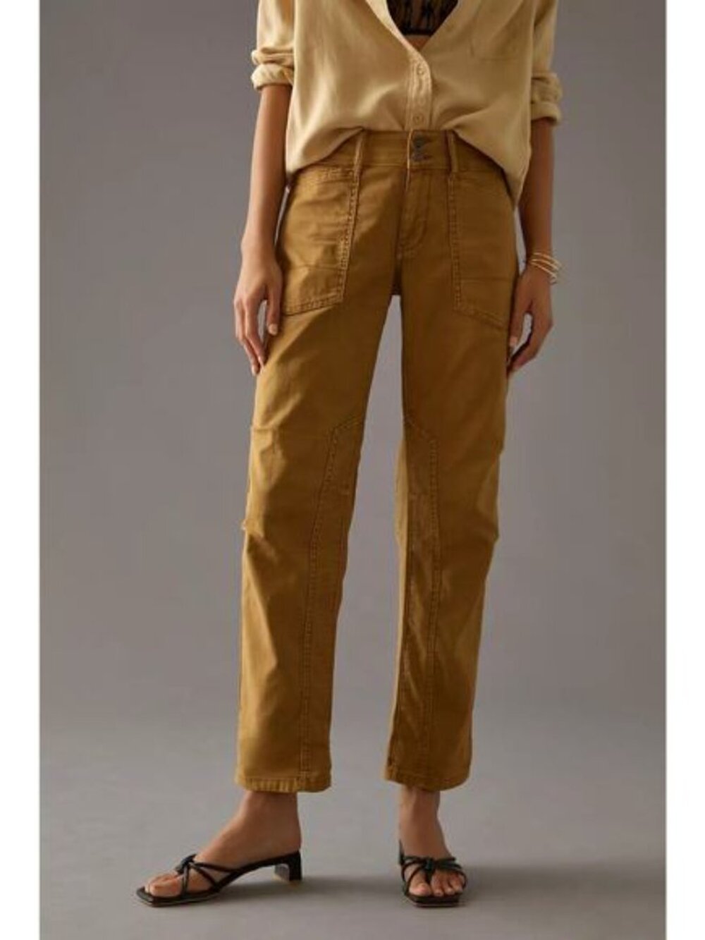 Anthropologie Pilcro WANDERER Mustard Brown Tan Jeans 33 Brute denim cargo
